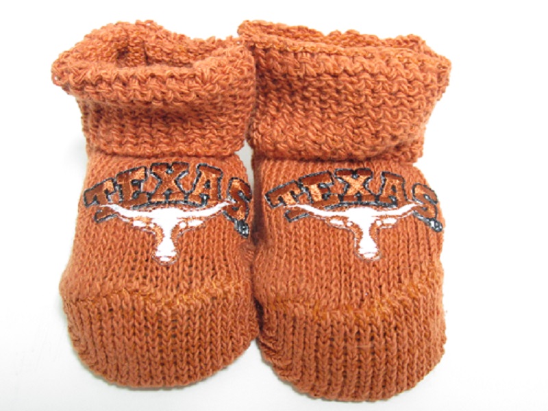 University of Texas Branded NCAA Baby Booties<BR>Burnt Orange /Block TEXAS<br>(Click picture-FULL DETAILS)